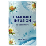 Sainsbury's Camomile Infusion Tea Bags in a box with 20 tea bags, natural herbal tea for relaxing drinks