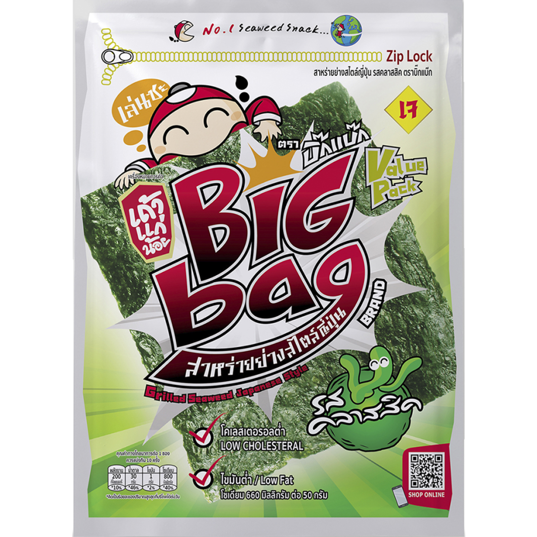 Taokaenoi Big Bag Classic confectionery snacks with crispy seaweed pieces in a large colorful bag.
