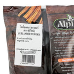 Alpine Coriander Powder in a 500g dry grocery package, showing the labeled spice container with coriander seeds and powder.
