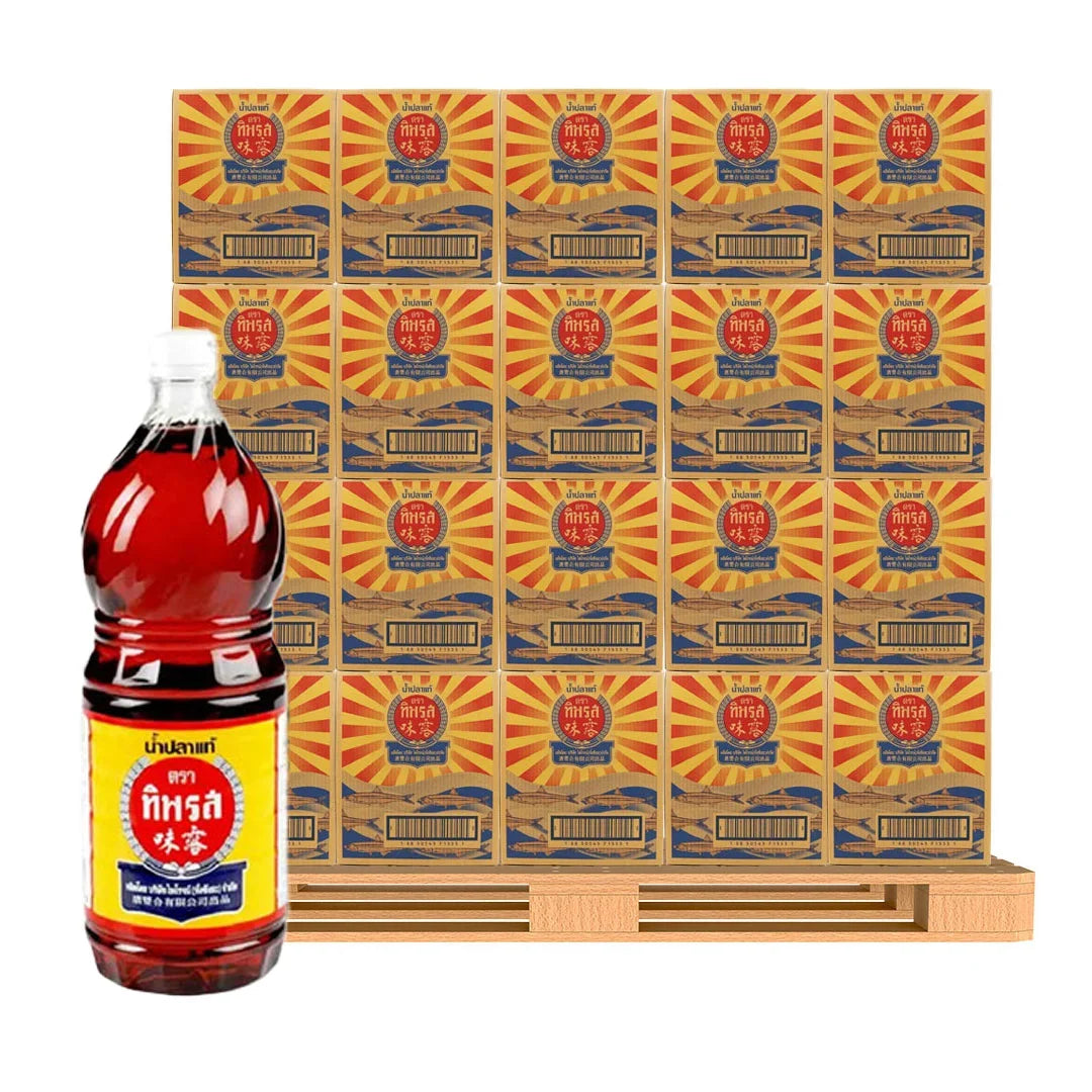 Tiparos fish sauce bottle cartons, 1.5L, six-pack, in sealed cartons, ideal for dry grocery use.