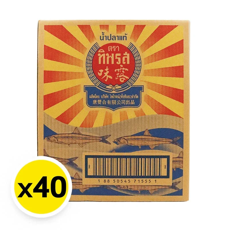 Tiparos Fish Sauce 1.5L bottles in cartons, durable packaging for dry grocery use, ideal for cooking and seasoning.