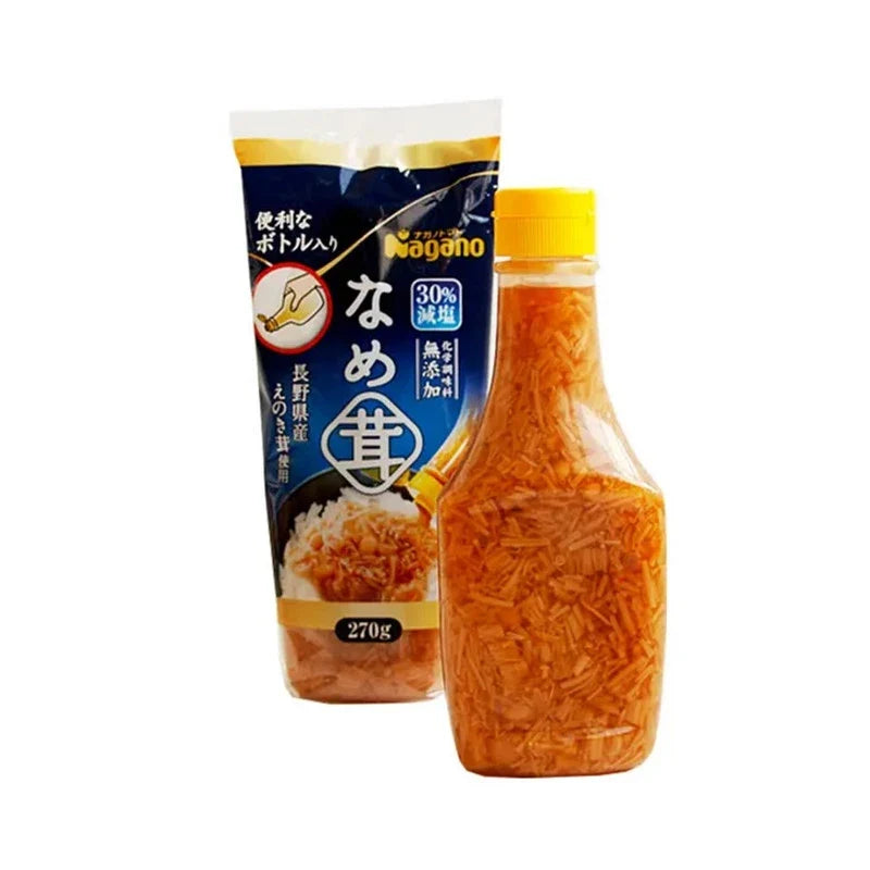 NAGANO TOMATO Tomato Mushroom Sauce with Enokitake mushrooms in a jar, ready for cooking or seasoning dishes.