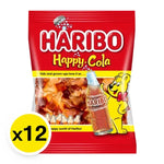 Haribo Gummy Happy Cola candies in 14g packs, colorful cola-flavored gummy snacks from the HARIBO brand.