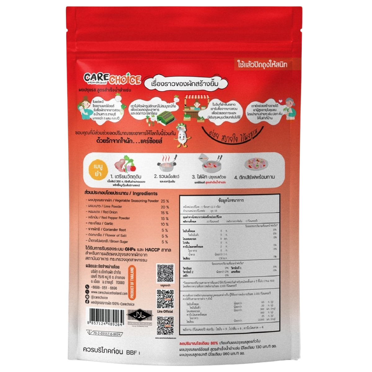 Carechoice Thai spicy salad mix recipe ingredients in a grocery bag, featuring fresh herbs, vegetables, and spices for authentic Thai flavor.
