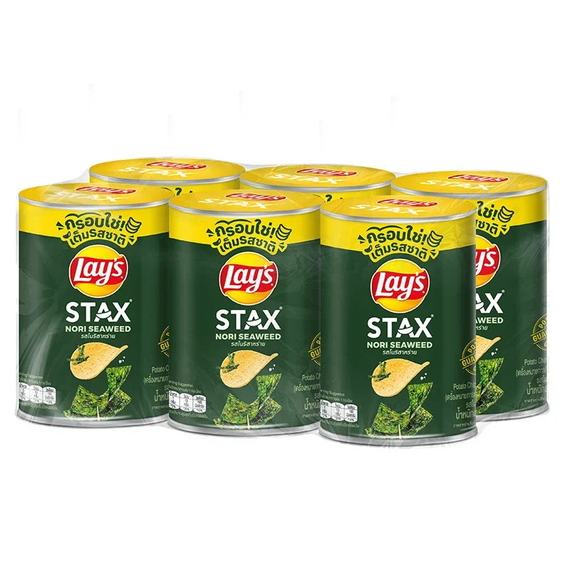 Lay's Stax Nori Seaweed Potato Chips 42g x6 pack, crispy snack with seaweed flavor, ideal for dry grocery and snack lovers.