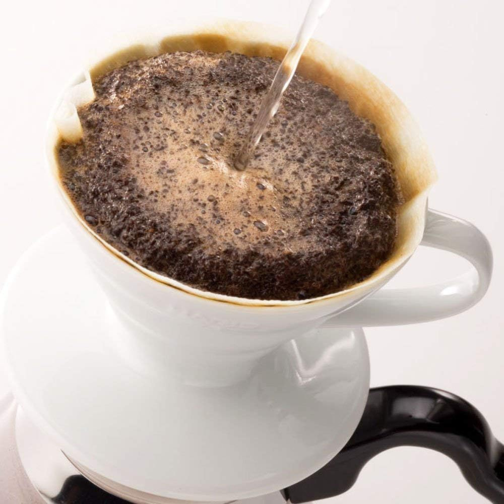 Hario V60 Paper Filter 02 W for pour-over coffee brewing, white, designed for Hario V60 coffee makers.