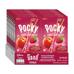 Pocky Crushed Fruit Strawberry Peach Yoghurt snack box, 38g x10, dry grocery confectionery with fruity flavored biscuit sticks