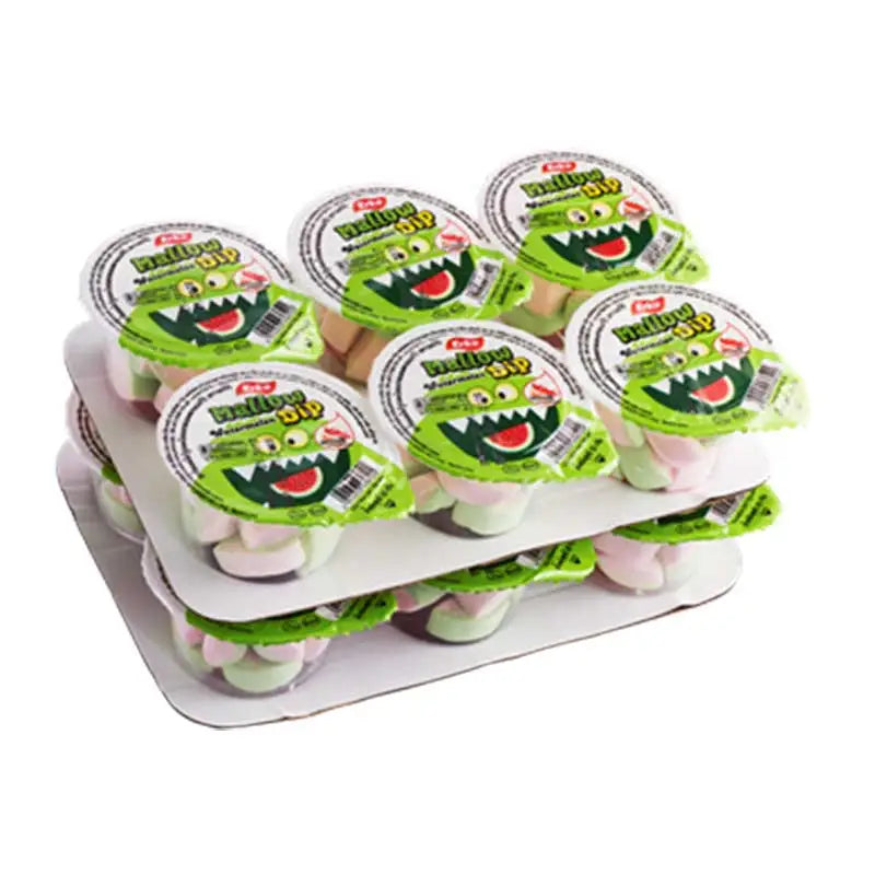 ERKO Erko Mallow Dip with Jam Watermelon Marshmallow snack in 22g dry grocery package, soft marshmallow with fruity jam filling