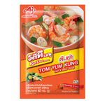 Package of Rosdee Menu Tomyum instant soup in a clear container, showcasing the spicy, flavorful Tomyum ingredients.