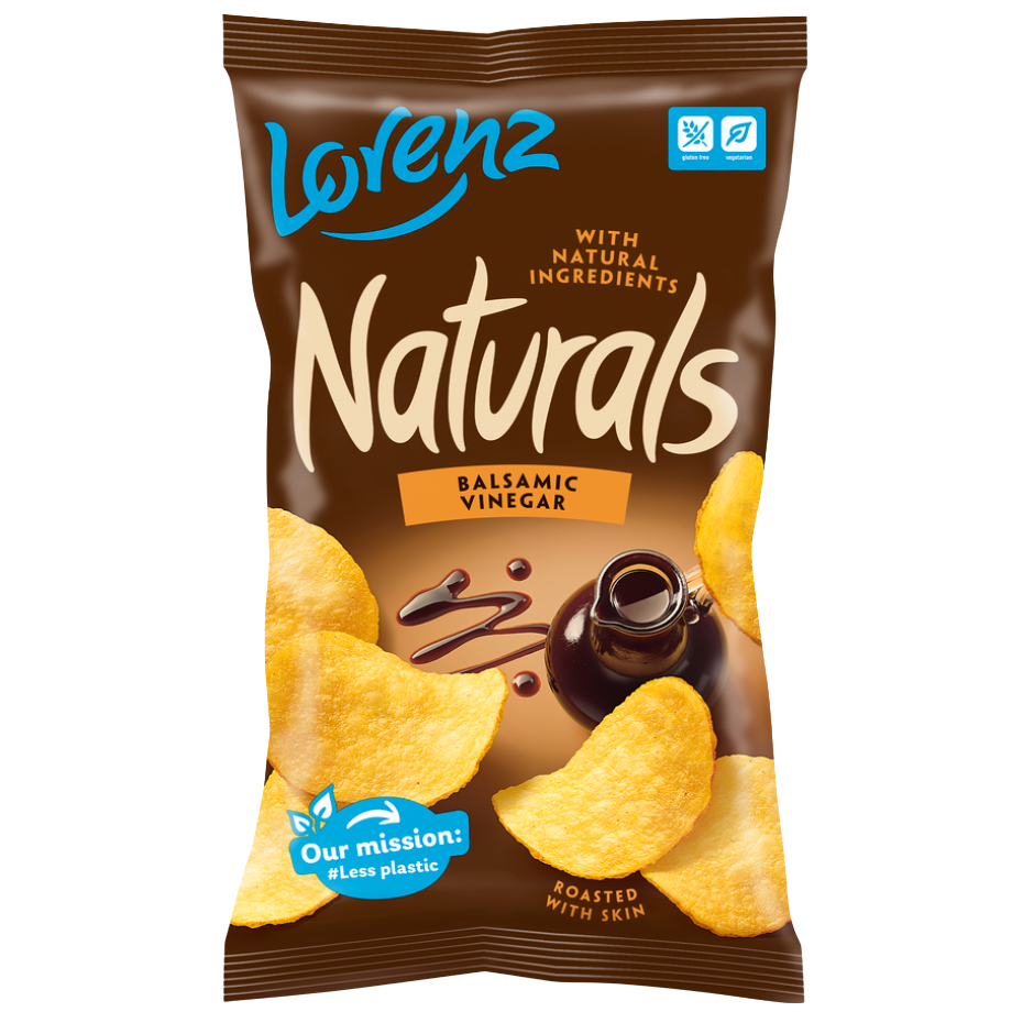 Lorenz Natural Balsamic confectionery snacks in a colorful package, showcasing the sweet and tangy flavor of the treats.