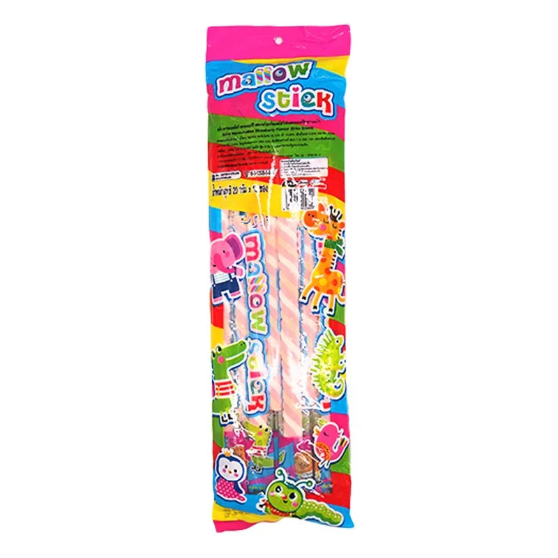 Erko Stick Marshmallow Strawberry snack, 20g x12, soft pink marshmallow treats in clear packaging, ideal for sweet confectionery.