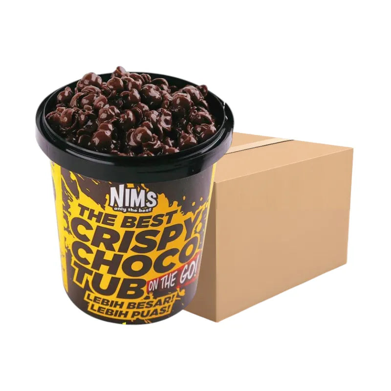 Nims Crispy Choco Tube snack confectionery with crispy chocolate-filled tubes in a colorful package.