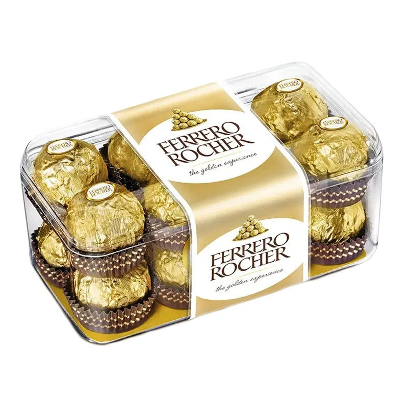 Ferrero Rocher Chocolate 200g box with gold-wrapped pralines and hazelnut centers, ideal for dry grocery shopping.