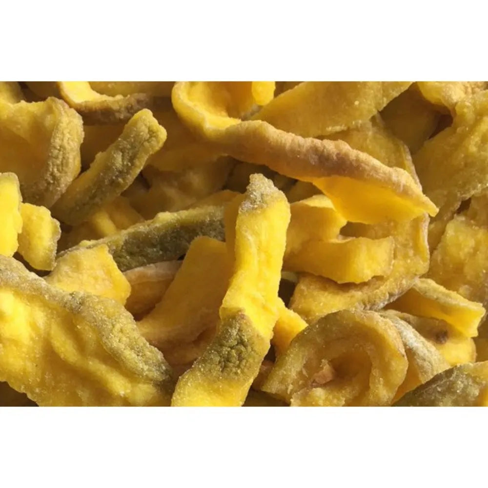 Dried Sriwanna Guava slices in a 250g package, natural fruit snack from Sriwanna, displayed in a clear container.