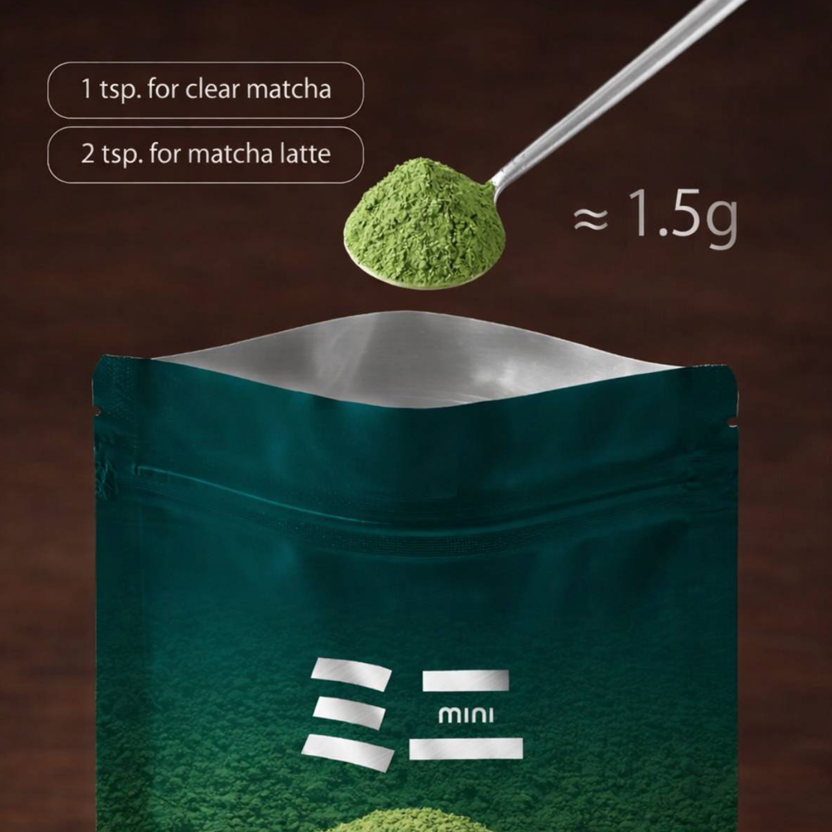 Mini Oriental Speedbar by Peace matcha drink in 50g packaging, showing green tea powder with a vibrant, natural appearance.