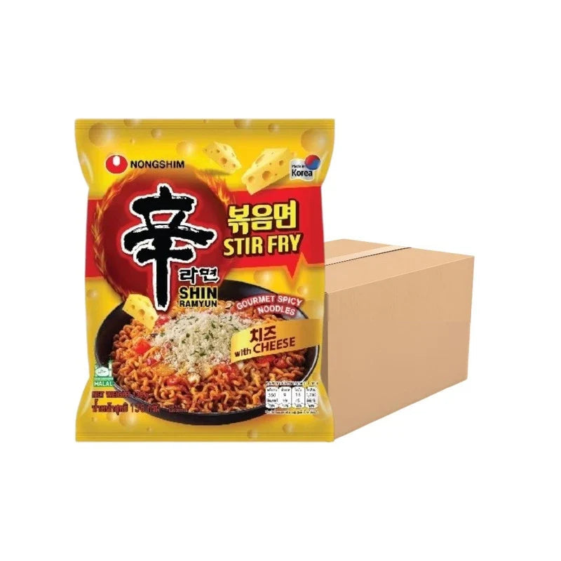 NONGSHIM Ramyun Stir Fry Cheese dry grocery package with colorful label and noodles visible on the front.