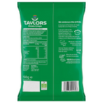 Taylors Sea Salt & Vinegar Flavour Potato Crisps in a clear bag with crispy, seasoned potato chips visible.