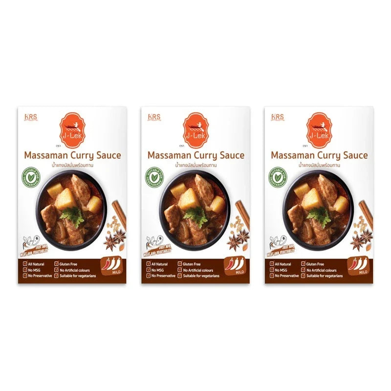 J-LEK Massaman Curry Paste Packets, 250g, dry grocery product with vibrant Thai spices in sealed packets