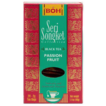 Boh Seri Songket Passion Fruit Tea drink in a clear glass, showing vibrant passion fruit flavor and rich tea color.