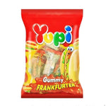 Yupi Jelly Hot Dog confectionery snack featuring colorful jelly candies shaped like hot dogs with playful details.