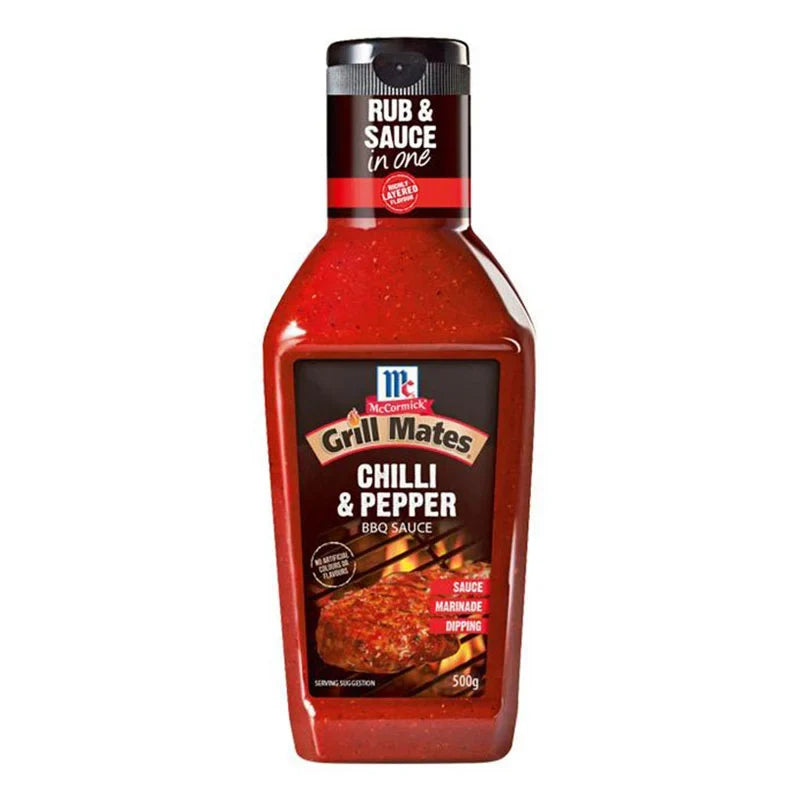 MCCORMICK Chilli & Papper Sauce 500g bottle, dry grocery product with red chili peppers and spices visible in the image.