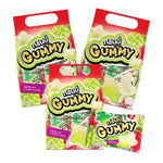 Grinny Pectin Gummy Star snacks in grape and lychee flavors, 15g x3, colorful star-shaped chewy candies in a clear package.