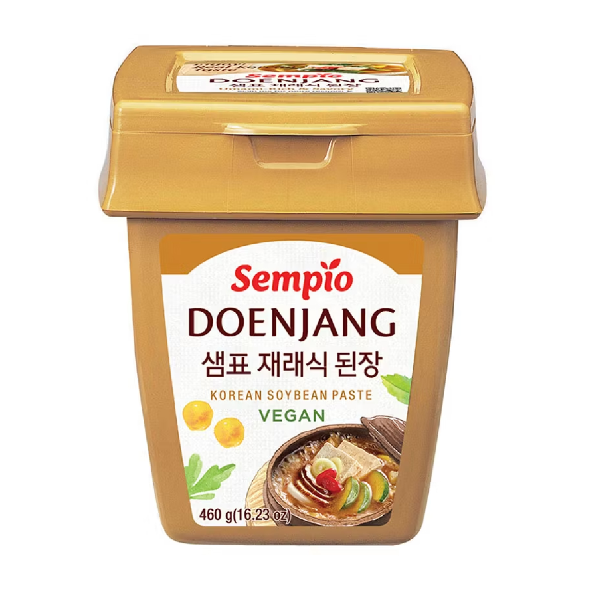 Jar of Sempio soybean paste in a grocery setting, showcasing the traditional Korean fermented soybean paste product.