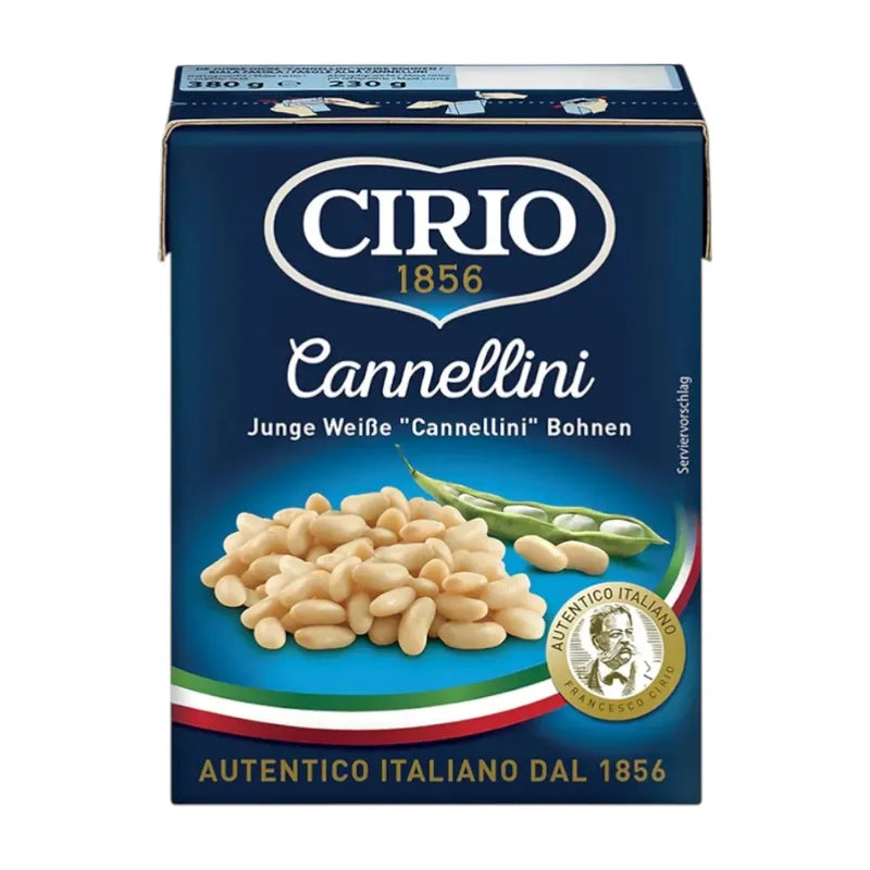Dry Cirio Beans in a box, showcasing the packaged Cirio brand dry grocery product with beans inside.