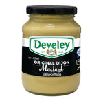 Develey Dijon Mustard 350g jar, popular dry grocery item with yellow mustard seeds and smooth mustard texture.