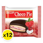 Euro Chocopie Raspberry snack pack with 12 individually wrapped 17g confections featuring raspberry cream filling