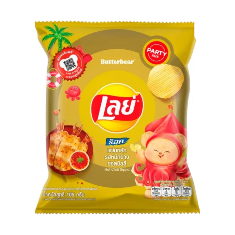 LAYS Rock HOT Chili Squid snack package, spicy seafood flavor, 105g x14, popular snack confectionery.
