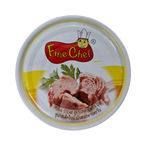 Canned Fine Chef Tuna Steak in sunflower oil, showing the tuna fillet packed in a labeled can with sunflower oil visible.