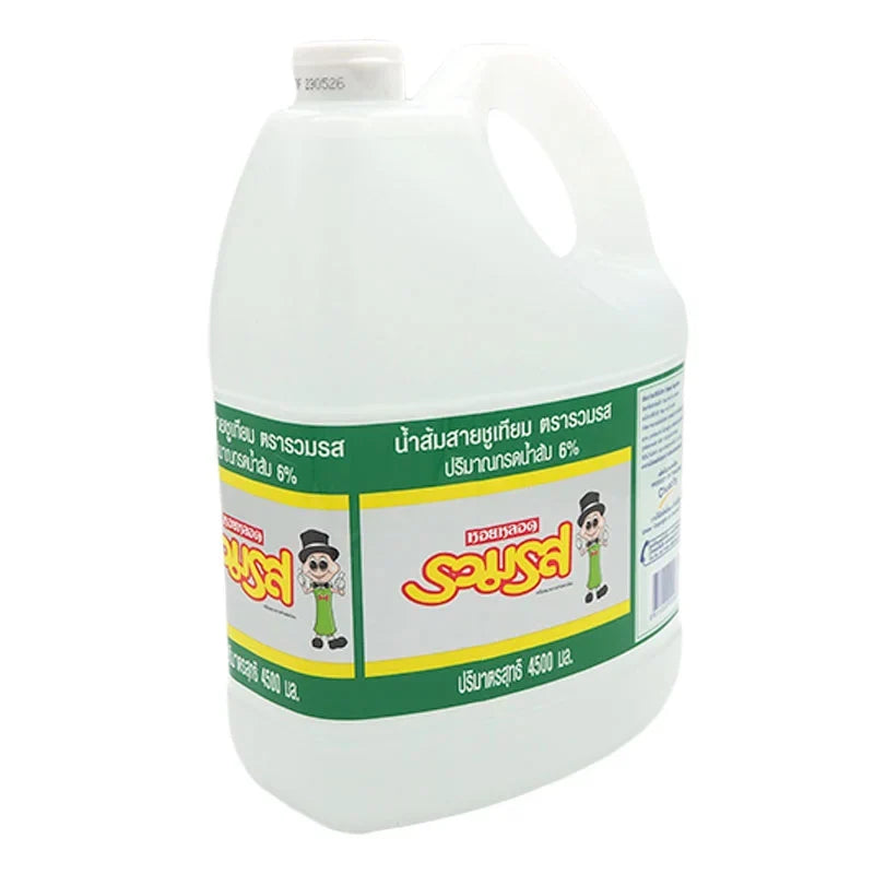 Ruamros Vinegar 4.5L bottle, a key ingredient in dry grocery, with a clear label and transparent container showing the vinegar inside.