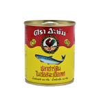Canned Ayam sardines in tomato sauce shown in a green can with label, ready for grocery meal preparation.