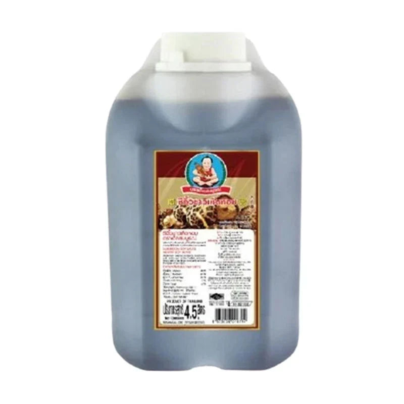 Deksomboon Mushroom Soy Sauce 4500ml bottle, traditional dry grocery condiment with rich mushroom flavor from DEKSOMBOON