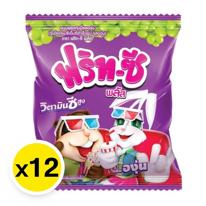 FRIT-C Frit-c Plus Grapefruit snacks, 22g packets, displayed in a row, highlighting fruity flavor and colorful packaging.