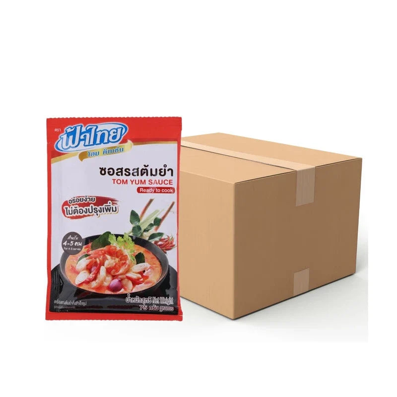 FATHAI Tom Yum Seasoning Sauce in 75g packet, a dry grocery product, with vibrant label and seasoning ingredients visible.