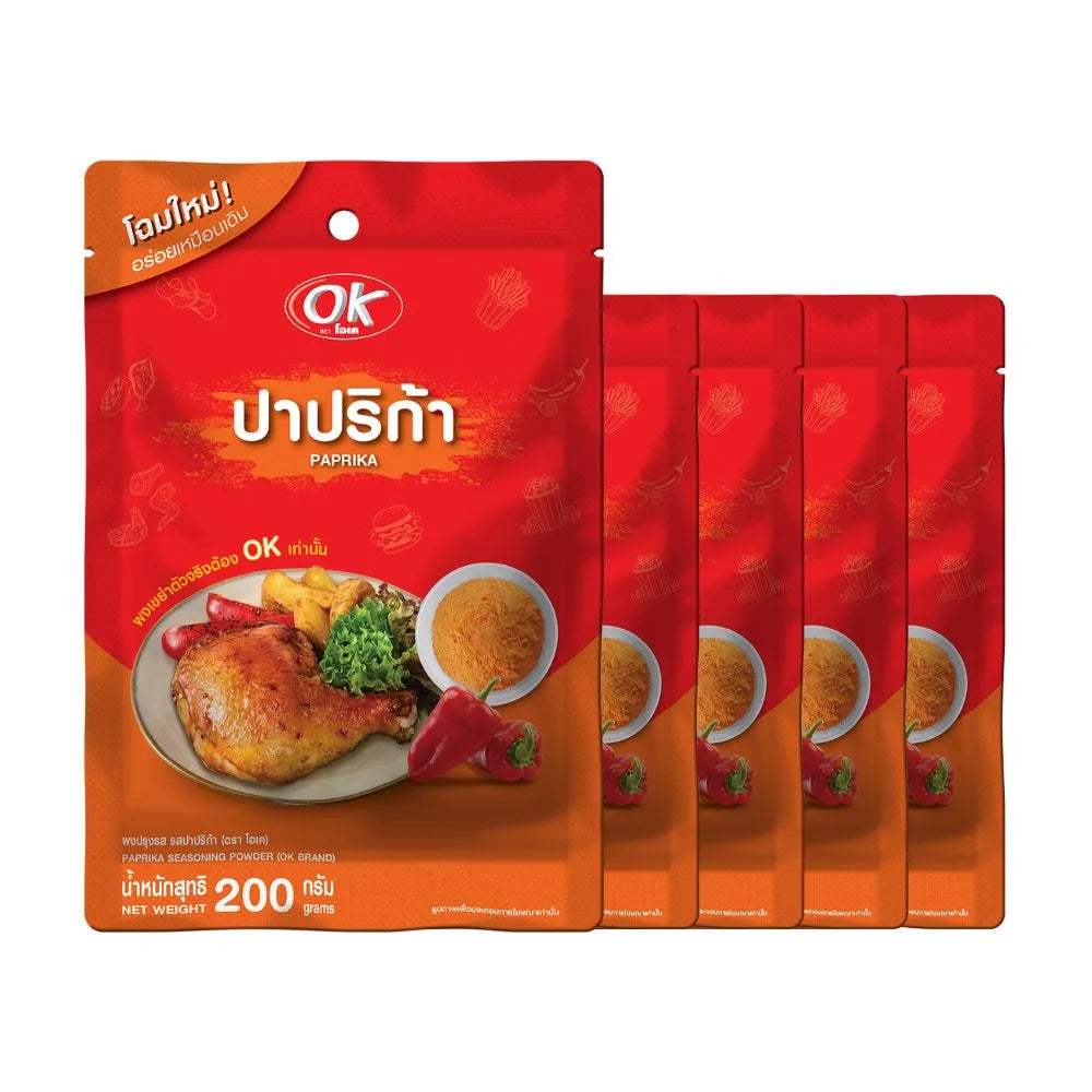 OK Shaking Powder Paprika Flavor 200g in a jar, dry grocery spice with vibrant red paprika seasoning for flavorful dishes