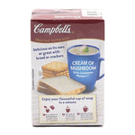 CAMPBELL'S Cream of Mushroom instant soup packets, 63.3g each, shown in the dry grocery product image.