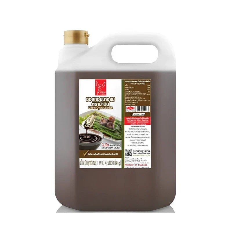 Mabin Oyster Sauce 4.5kg bottle, versatile dry grocery condiment, with a focus on the product label and packaging