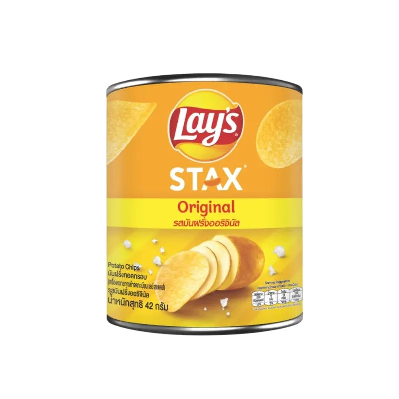 Lays Stax Original snack pack, 42g x24, crispy potato chip stacks in a sealed bag, part of Lays Stax confectionery snacks.
