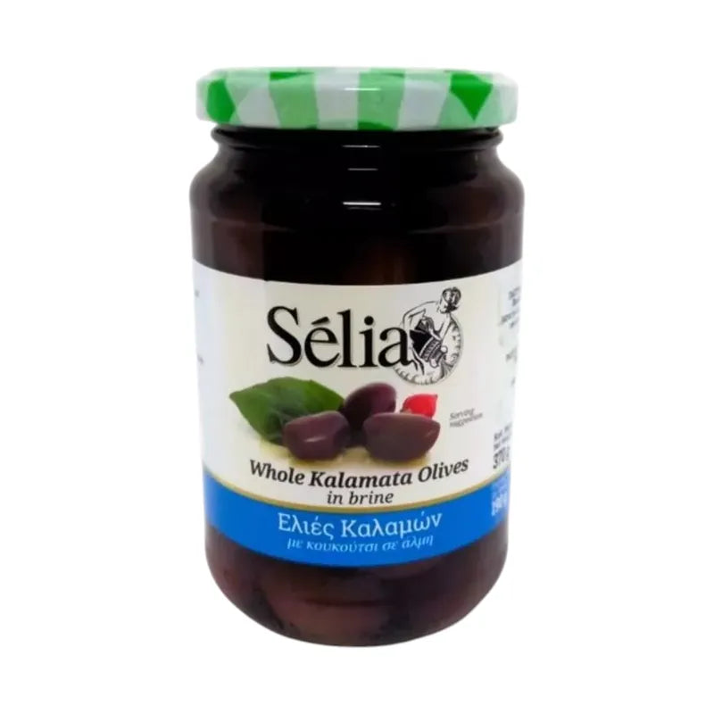 Kalamata Black Olives in a 190g package, showing shiny, dark purple olives suitable for salads and antipasto dishes.