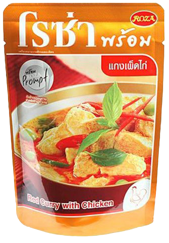 Roza Curry with Chicken ready meal in a bowl, featuring tender chicken pieces and rich curry sauce, served with rice or bread.