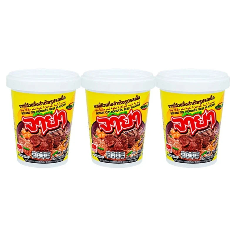 Jaya beef flavor noodle cup, 60g, dry grocery product with instant noodles in a convenient cup packaging.
