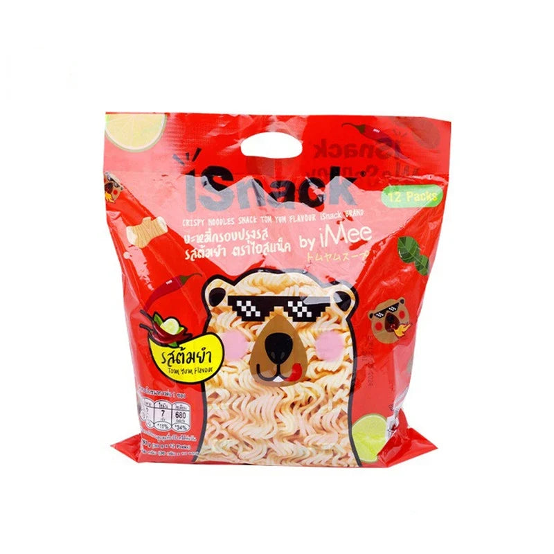 ISNACK Isnack Tom Yum flavor packets for snacks and confectionery, featuring vibrant packaging and dry grocery snack appeal.