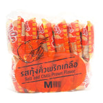 Snack Jack green pea salt and chili prawn snack in 15g pack, crispy dry grocery snack with spicy and savory flavors.