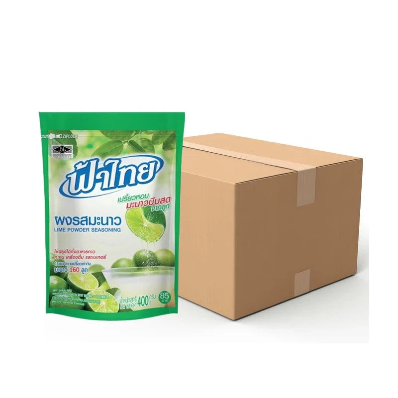 Fathai Lime Powder 400g package, 12-pack of dry grocery product, showing vibrant lime powder in a resealable bag.