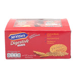 Pack of 12 Mcvities Digestive Minis Whole Wheat Biscuits, 32.5g each, in a clear view showing the snack's appearance and packaging.
