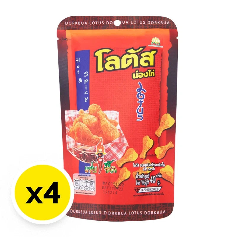 Lotus Stick Biscuit Hot & Spicy 40g snack pack with crispy, spicy biscuits displayed in a clear view.