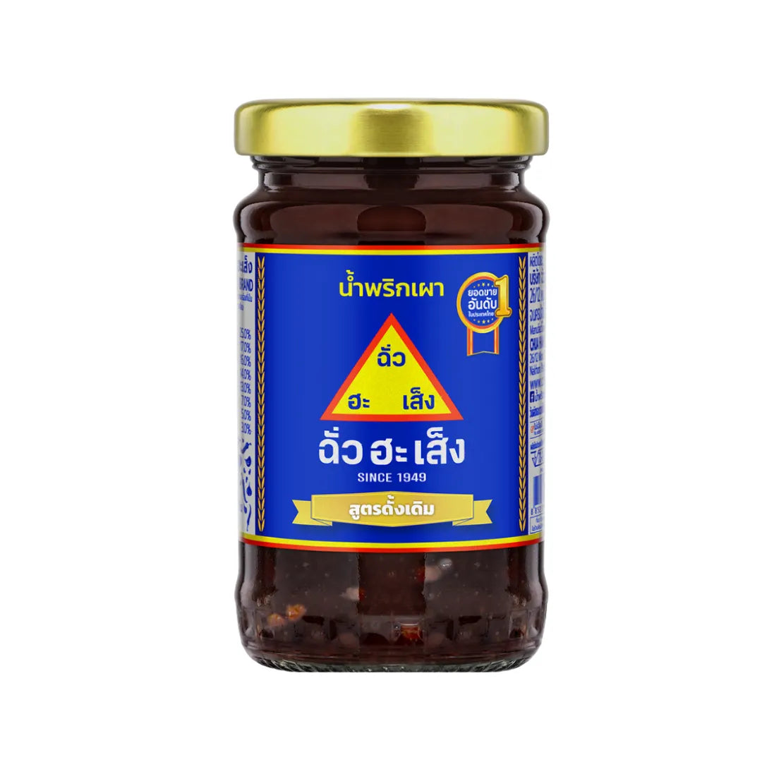 Chua HAH Seng Original Chilli Paste 114g jar, showcasing red chili paste in a clear glass container for dry grocery use.